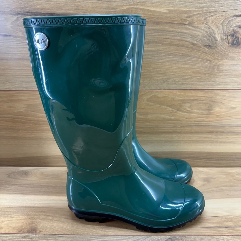 UGG Shaye Rain Boots Womens 7 Green Waterproof Tall Rubber Mid Calf USA Made